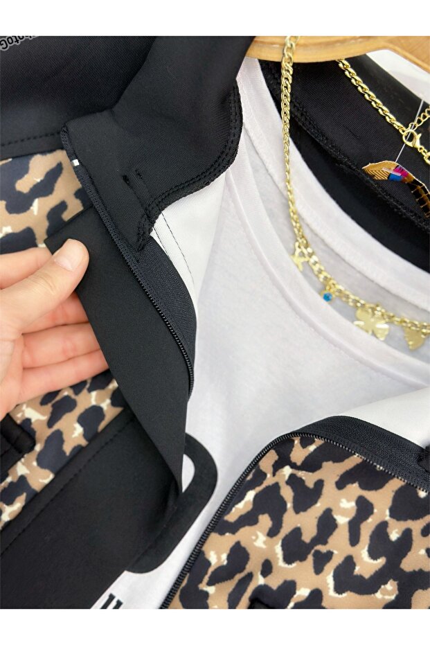 بدلة مزدوجة بسحاب منقوشة بنقشة ليوبارد - 5