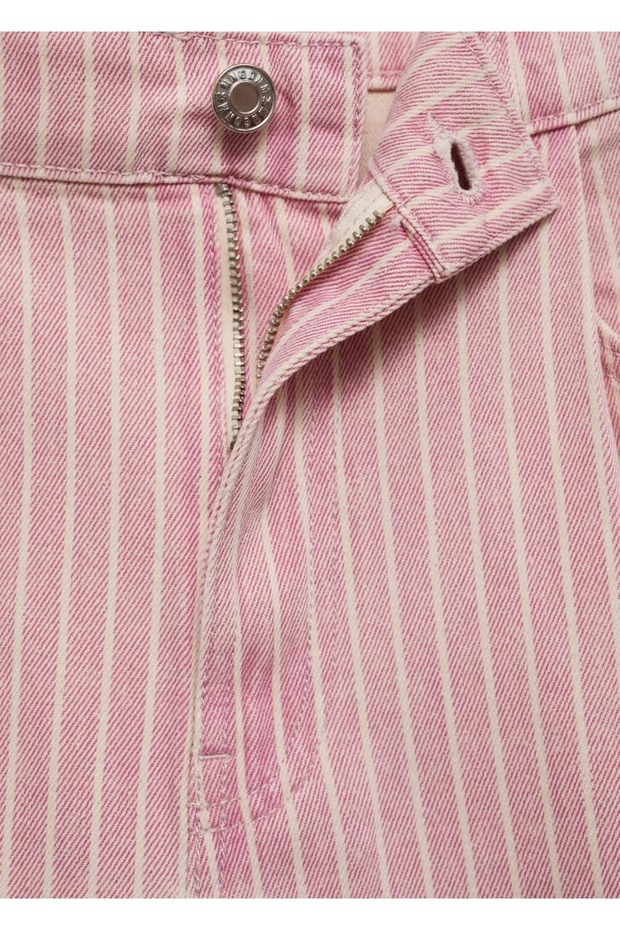 Çizgili denim şort - 6