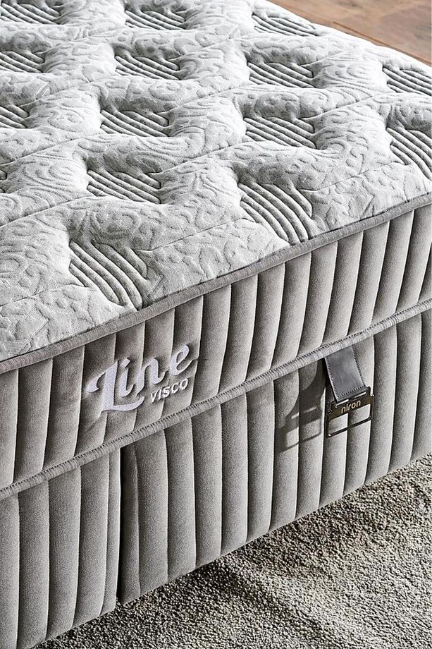 Line Visco Lüks Yatak Baza ve Başlık Seti 180x200 cm Çift Kişilik Yatak Baza Başlık Takımı Koyu Gri - 5