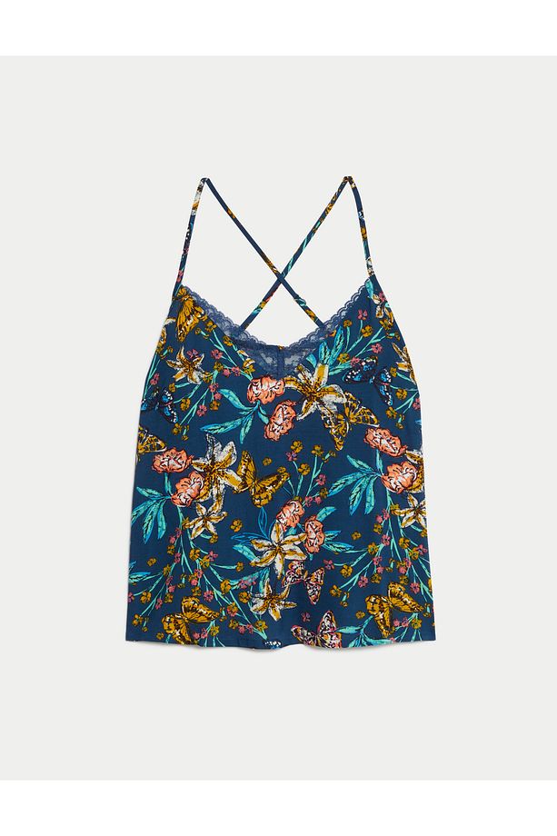 Çiçek Desenli Askılı Pijama Üstü - 4