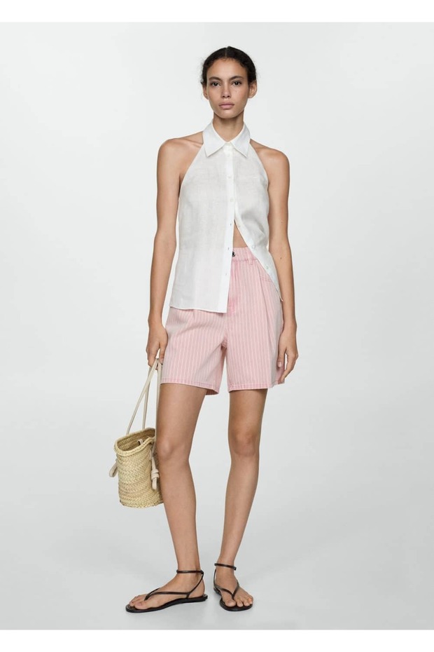 Çizgili denim şort - 2