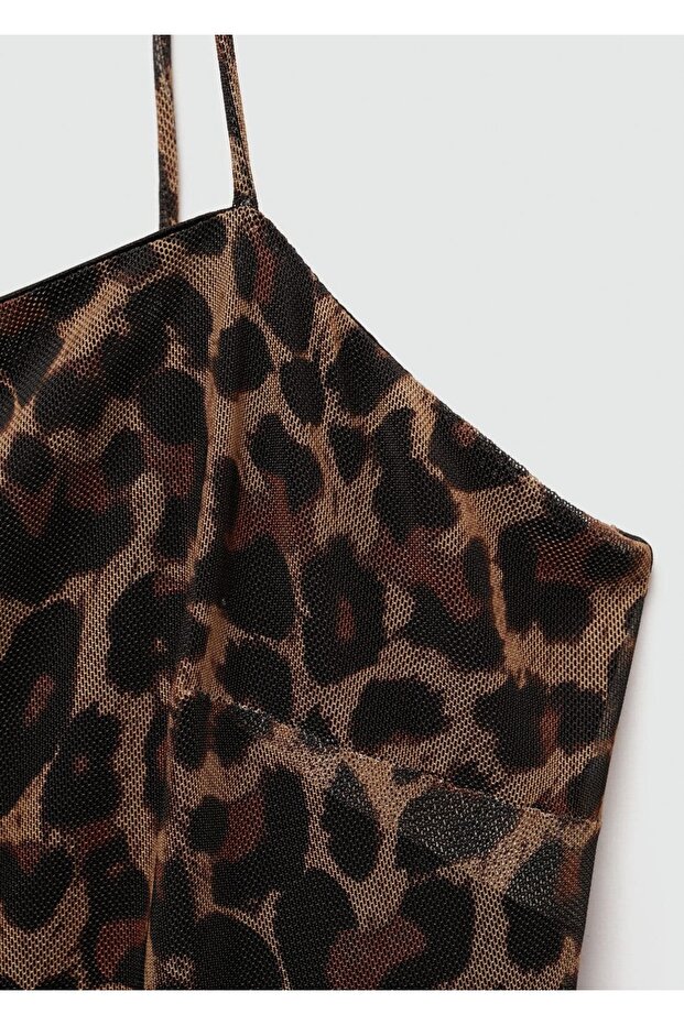 Kısa leopar desenli elbise - 5