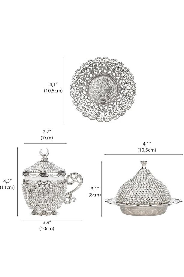Kahve Fincanı Lokumluk Seti Türk Arap Kahvesi Espresso Fincan Tabağı Kristal Set 6 Lı Set - 7