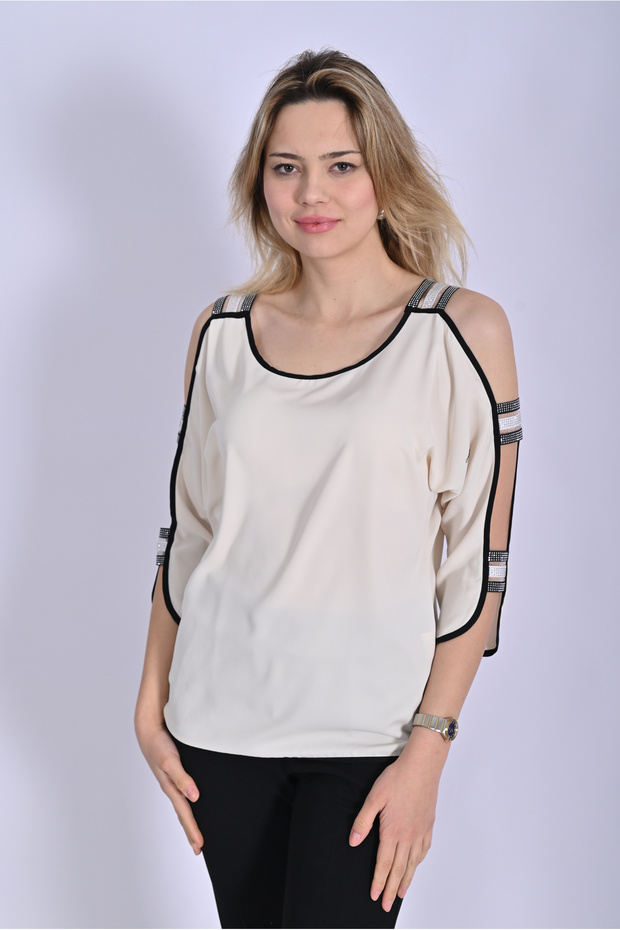 Women's Three Quarter Sleeve Blouse with Stones