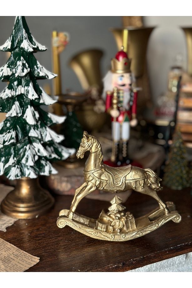 Sallanan El Boyaması Polyester At Yılbaşı Biblo Dekor Gold Altın Atlı Karınca Çam Ağaçlı Hediye - 1