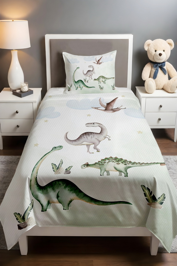 Dinosaurs in the Forest Patterned Single Baby Child Pique Set