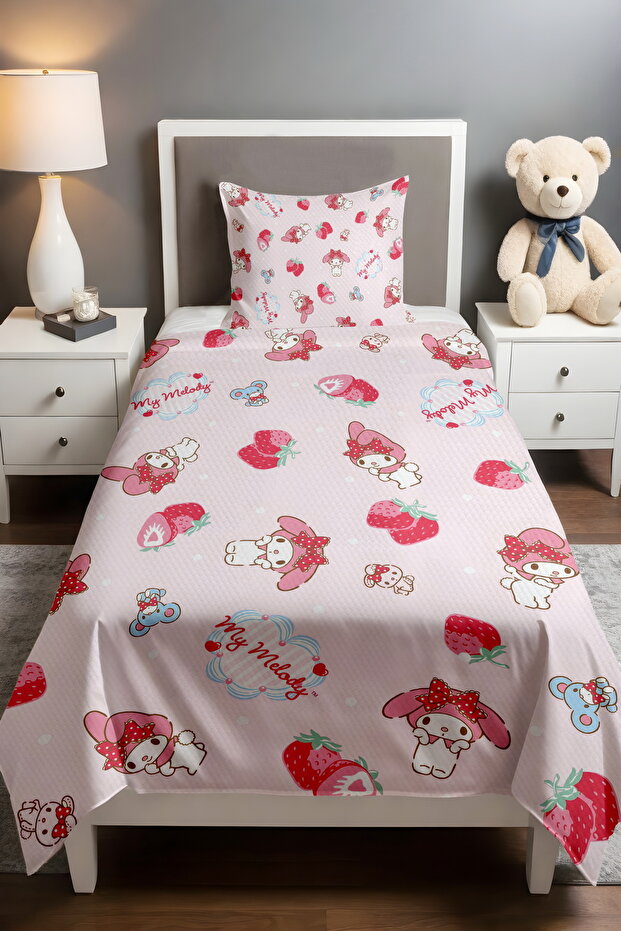 Pink Sweet Strawberries and My Melody Pattern Single Baby Kids Pique Set