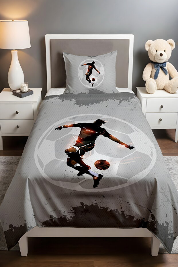 Gray Luminous Football Player Patterned Single Baby Kids Pique Set