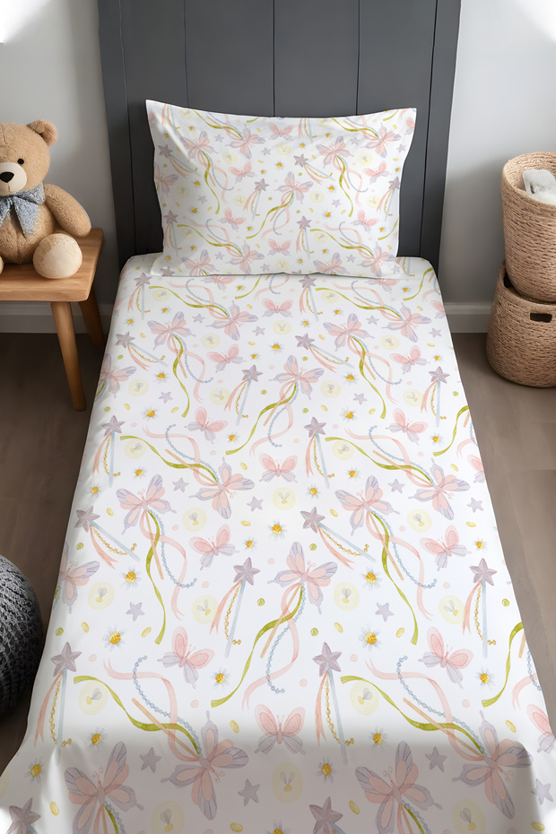 Pastel Butterflies Patterned Bedspread and Pillowcase