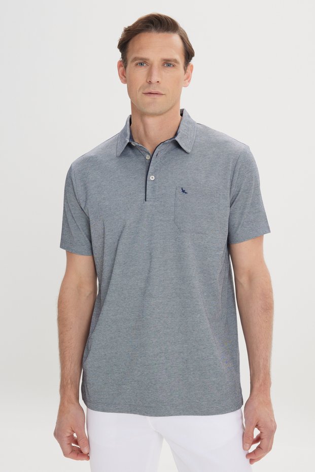 Men's Blue Comfort Fit Relaxed Fit Polo Neck Cotton Short Sleeve T-Shirt
