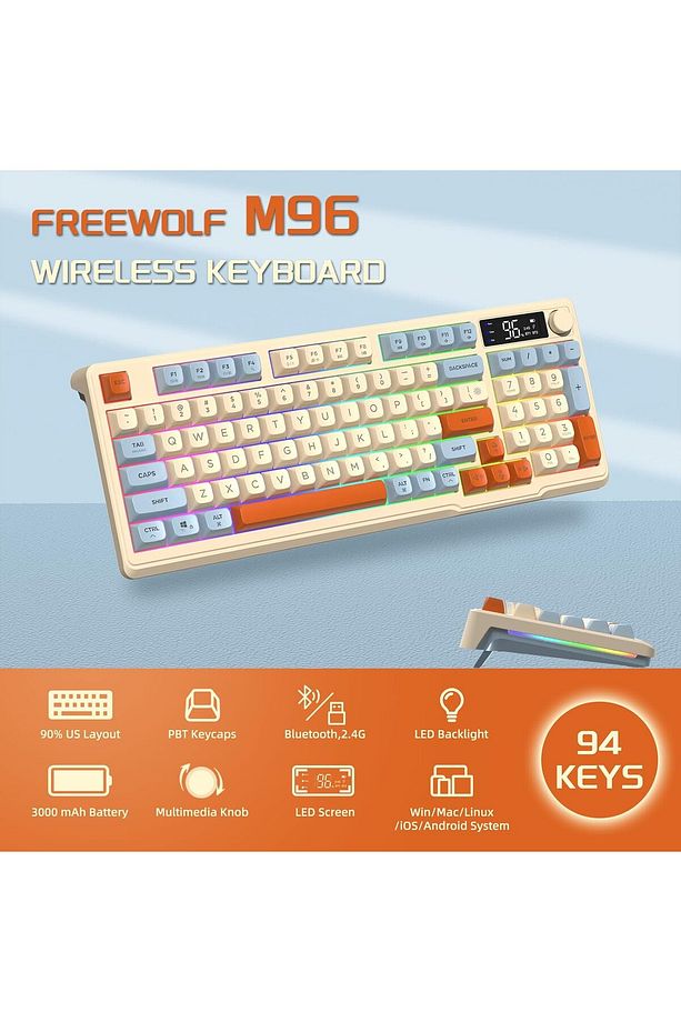 Freewolf M96 2.4g Bt5.0 Çift Bağlantılı Tft Led Ekranlı Reinbow Gaming Oyuncu Klavye - 6