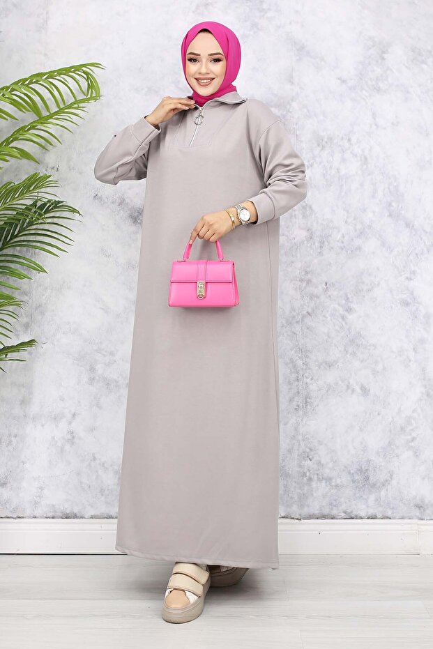Gray Hijab Dress - Basic Model 2333 - 1