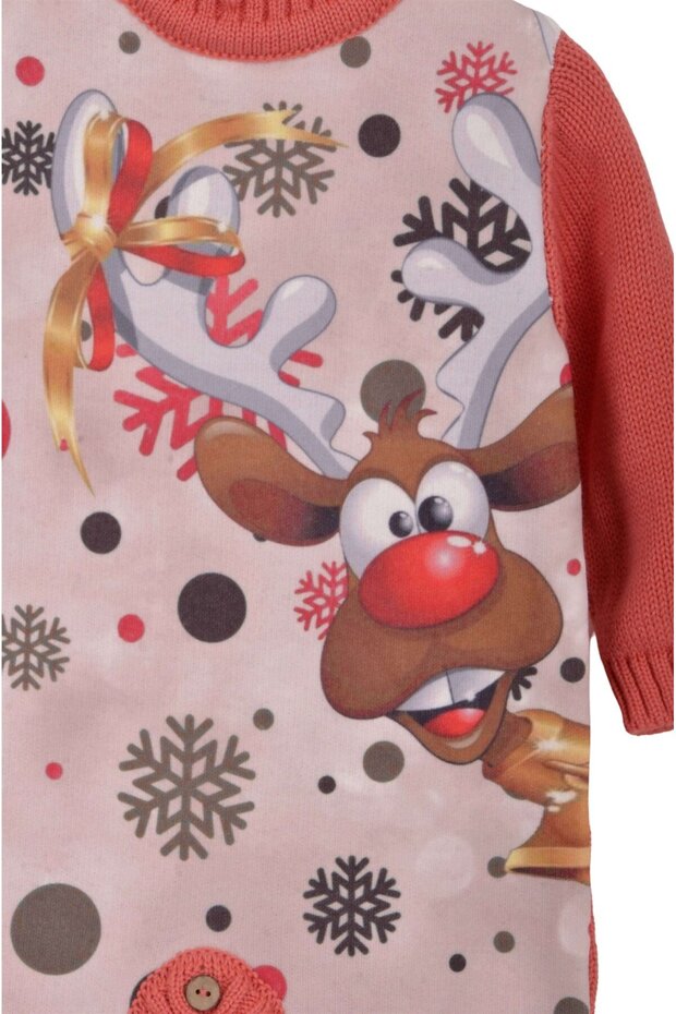 Geyik Baskı Triko Tulum Mercan - 4