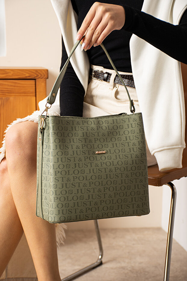 Women's Printed 3 Compartment Postman and Shoulder Bag Green Size: 25X25 cm