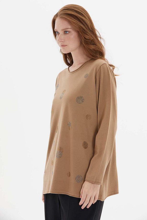 Taş Detaylı Bluz CAMEL - 2