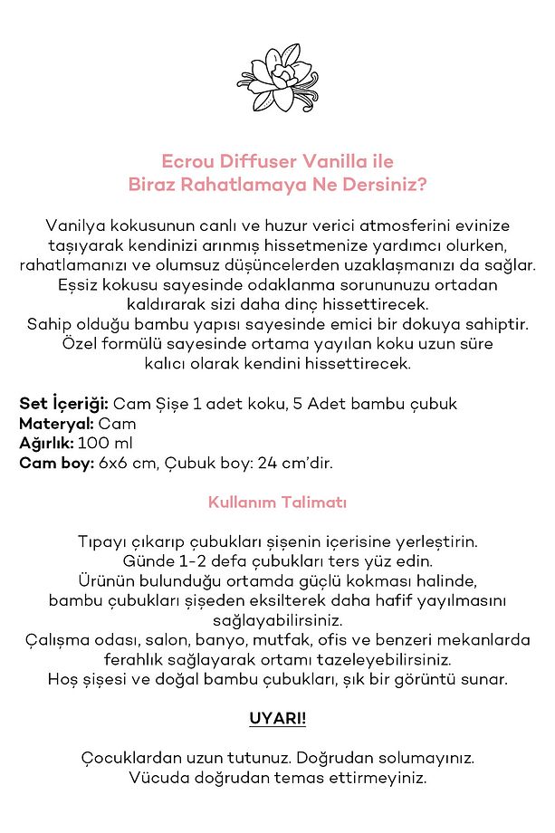 Ecrou Dd Diffuser Çubuklu Oda Kokusu Vanilla 100 ml - 7
