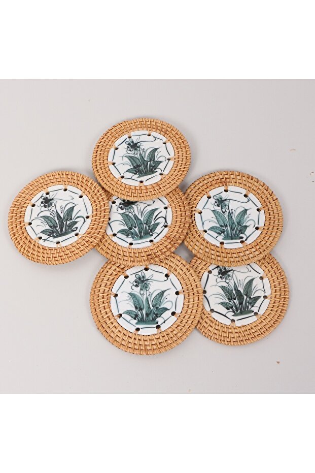 Rattan Çerçeveli 6 lı SET  Nihale & Masa veya Duvar Dekoru 12 cm - 5