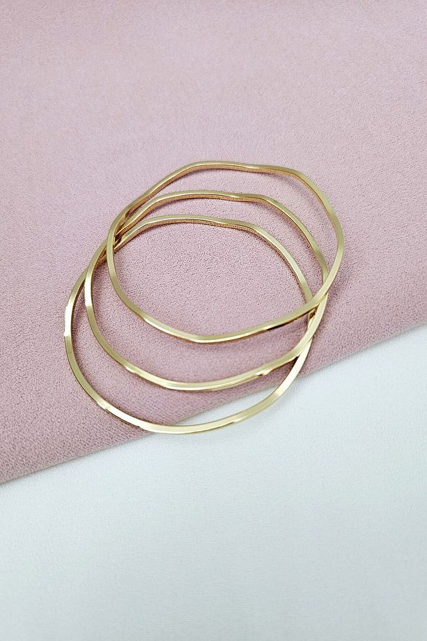 GOLD 3'LÜ SET ZİKZAK MODEL  ÇELİK AJDA BİLEZİK - 5