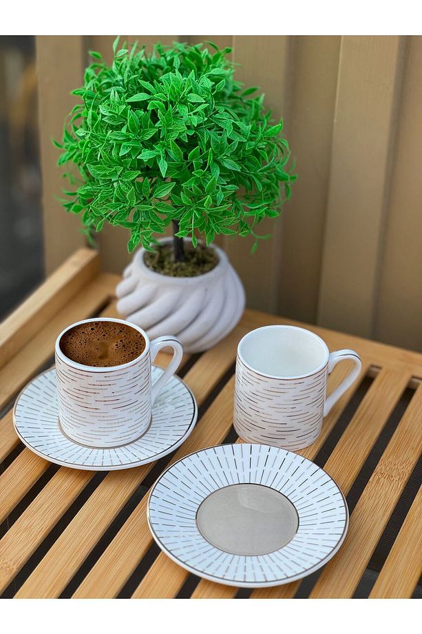 Lined Porselen 2 Kişilik New Bone Kahve Fincan Takımı 80 ml - 1
