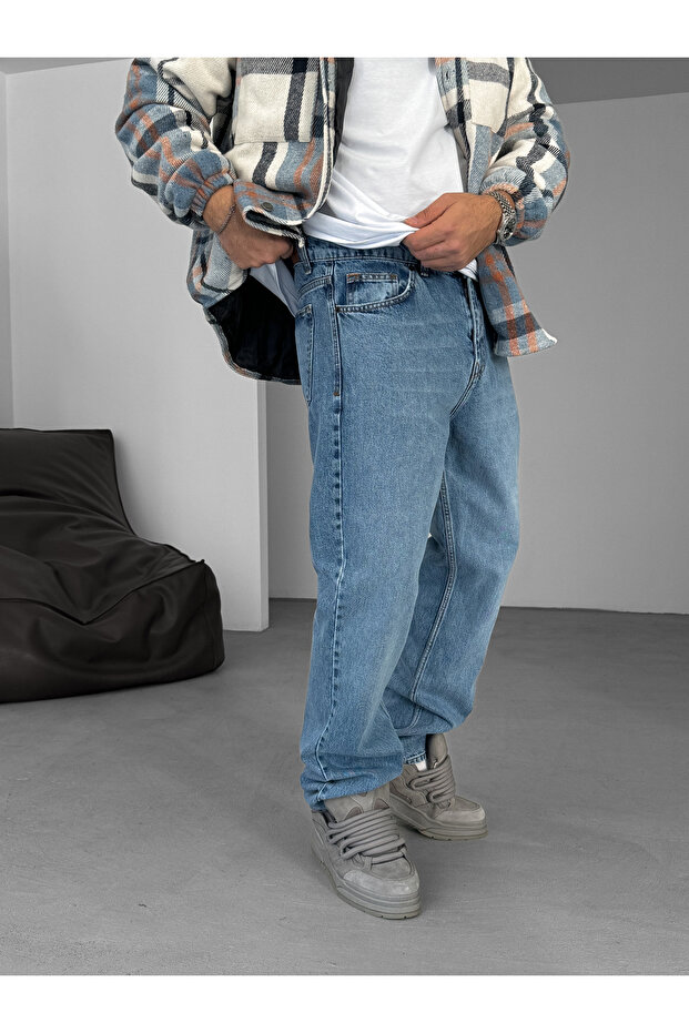 Světle modrá Washed Effect Baggy Df-2589 - 5