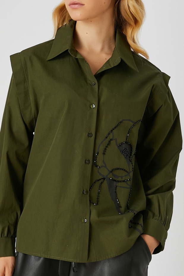 Baskılı poplin gömlek - 3