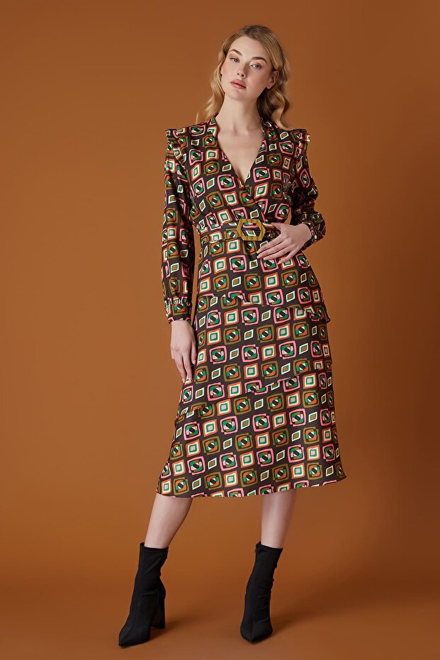 Grafik desenli elbise - 2