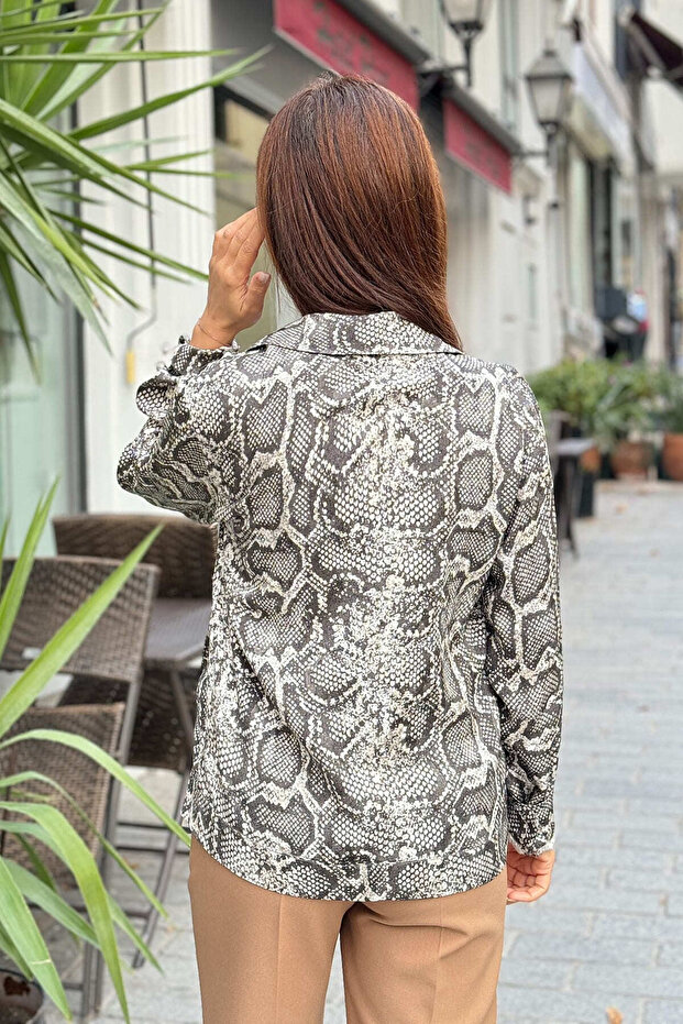 Desenli gri viskon gömlek - 7