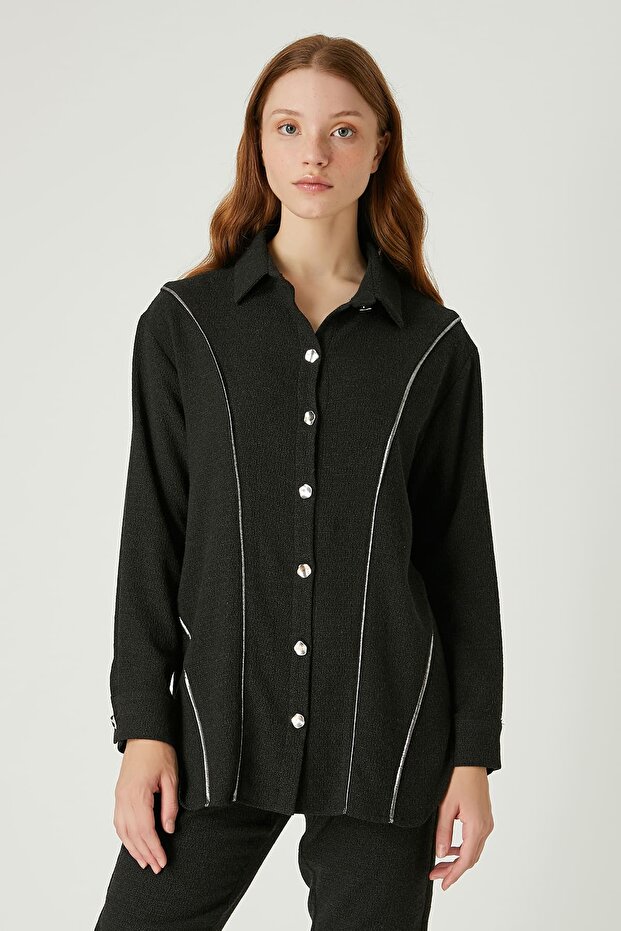 Parlak şerit detaylı gömlek - 5