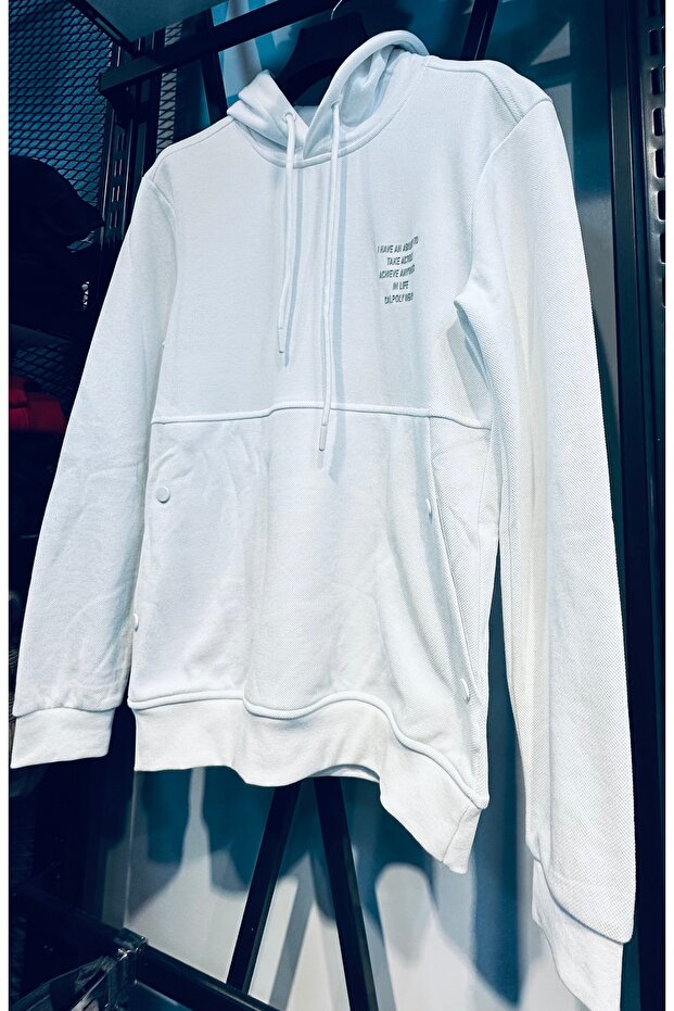 Beyaz kapşonlu Sweat - 3