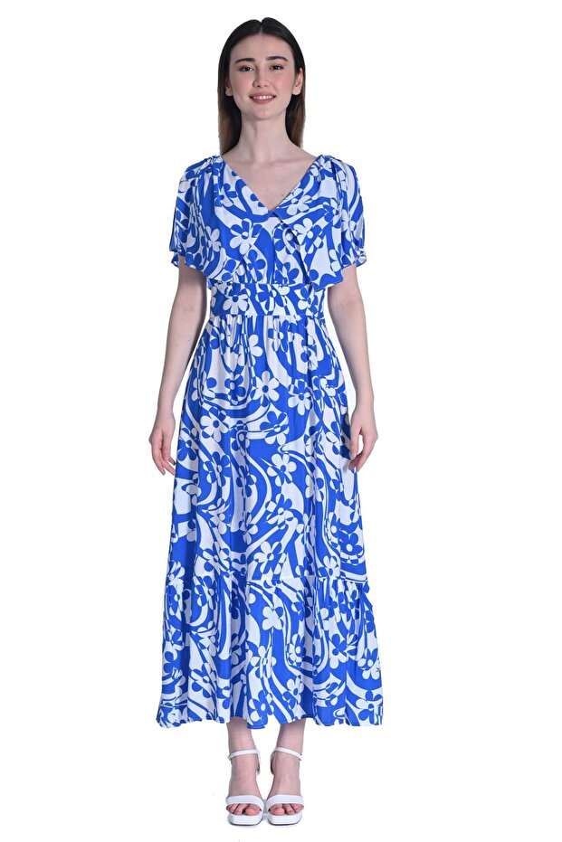 Desenli viskon elbise - 1