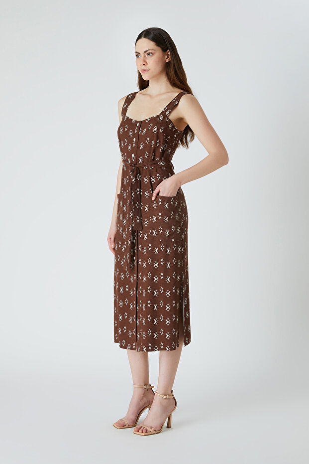 Desenli viskon elbise - 5