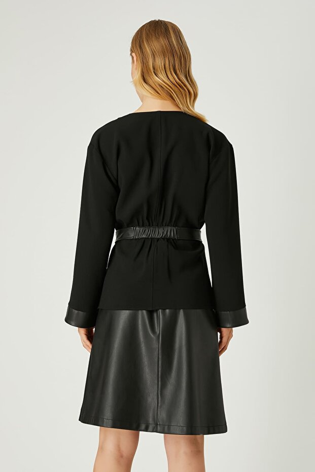 Kruvaze Yakalı Krep Bluz - 6