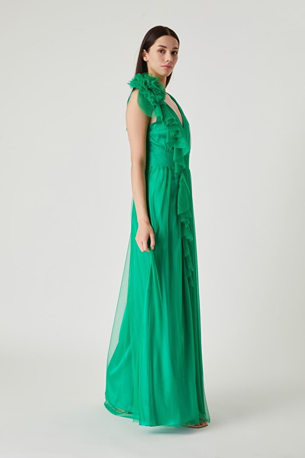 Volanlı Tül Elbise - 3