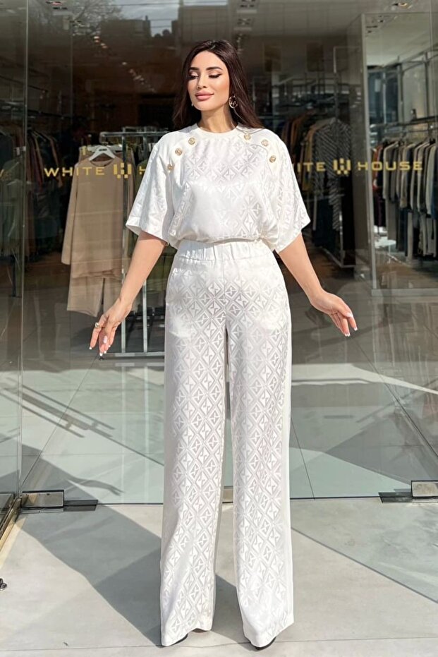 Satin Patterned Pants - 1