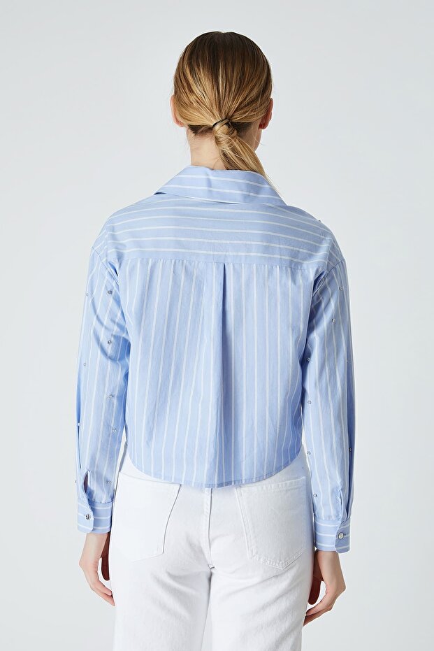 Parlak taşlı poplin gömlek - 4