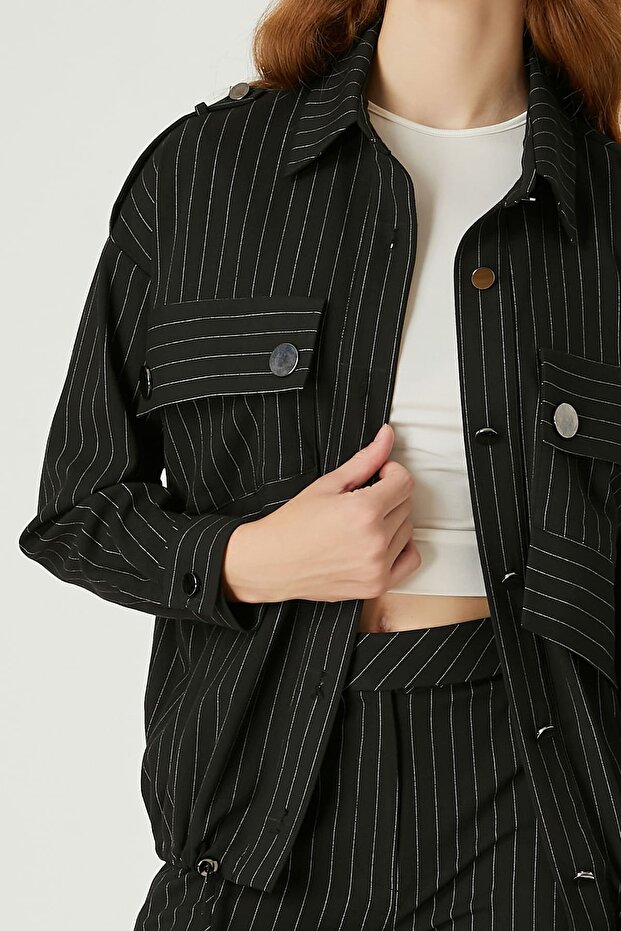 Cep detaylı çizgili gömlek - 4