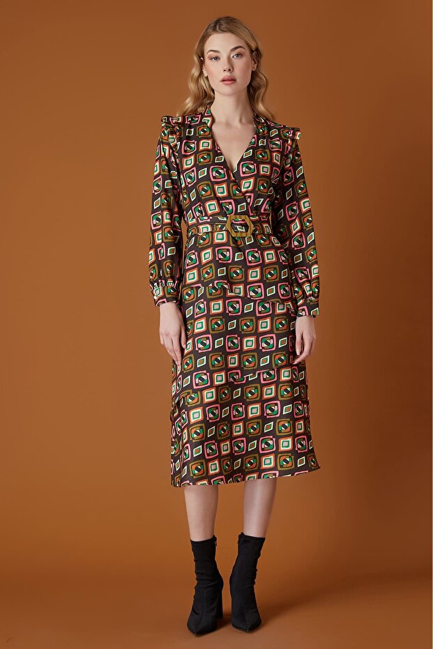 Grafik desenli elbise - 4