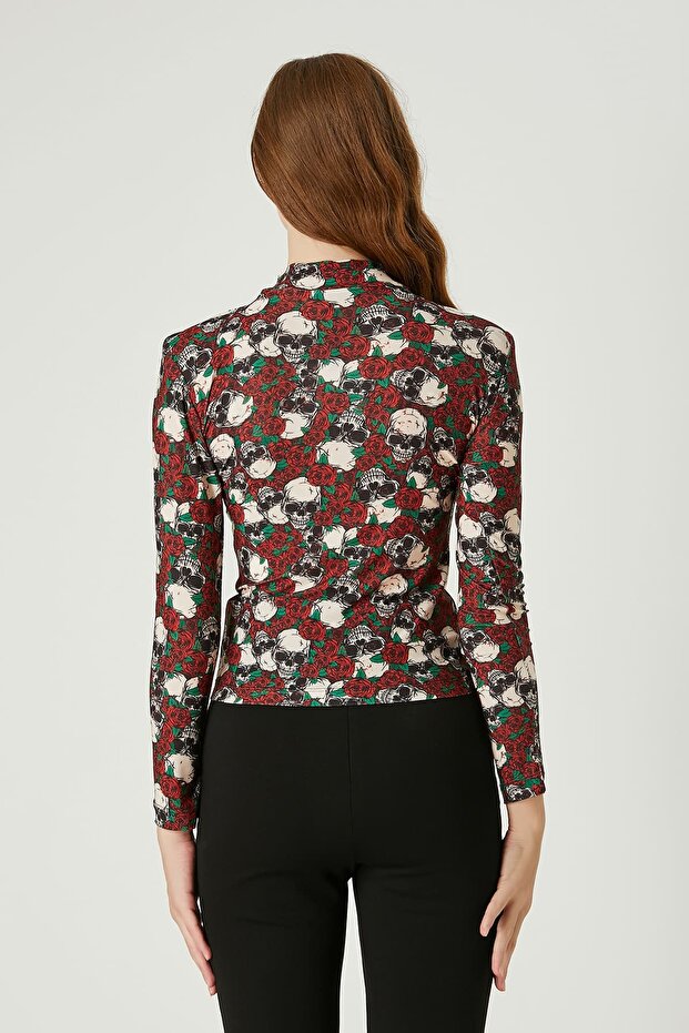 Desenli örme bluz - 3