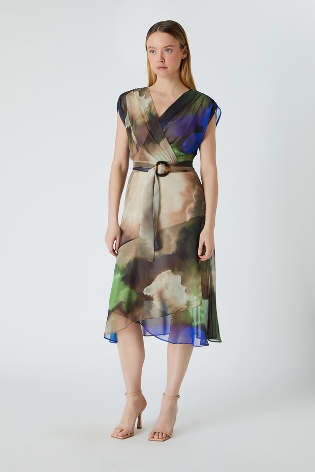 Bağlamalı brode elbise - 1