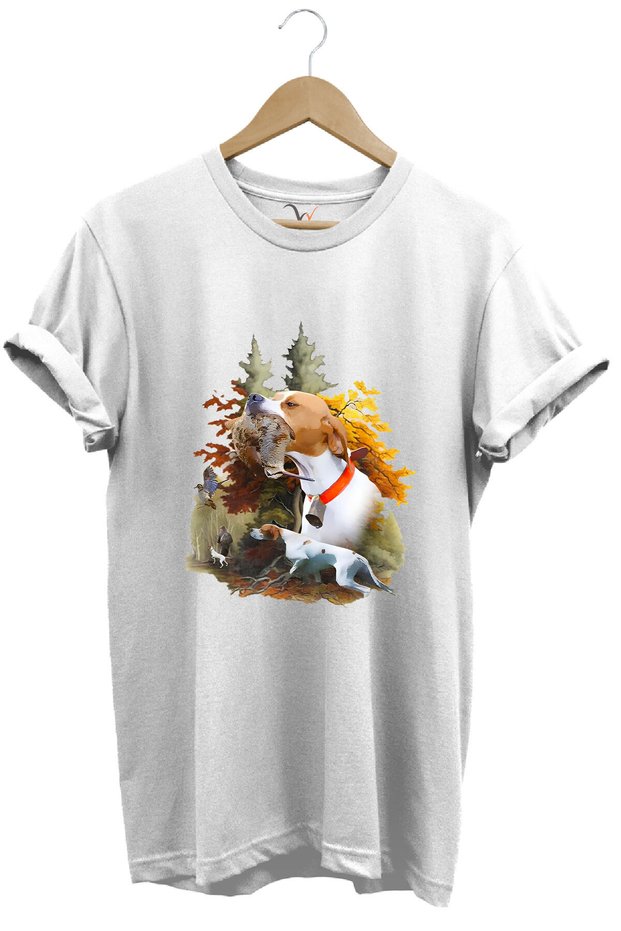 Hunter Hunting Printed Hunting and Hunting Dog Setter Rifle 100% Cotton Regular Fit White T-Shirt
