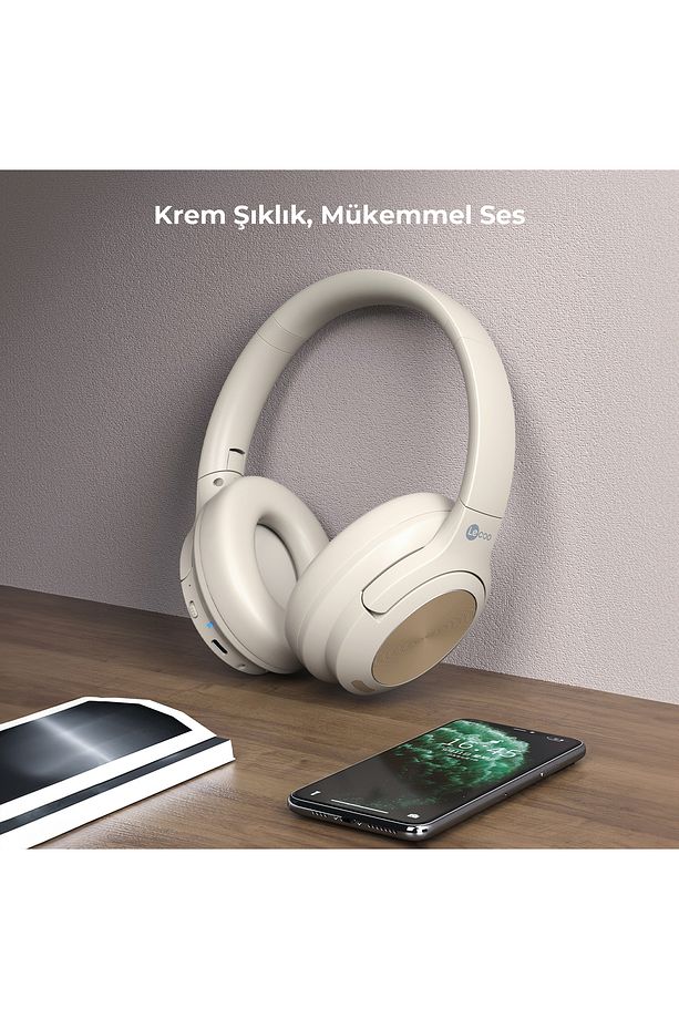 Es208 Bluetooth 5.3 Kablosuz Mikrofonlu Kulak Üstü Kulaklık Krem - 2