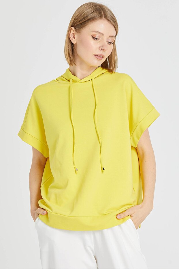 KAPİŞONLU SWEAT BLUZ SARI - 2