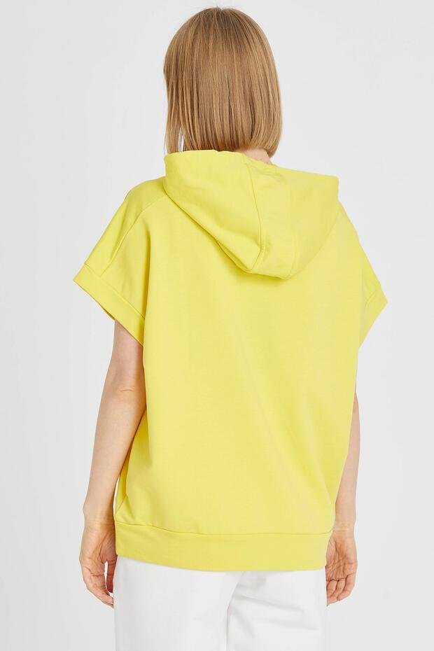KAPİŞONLU SWEAT BLUZ SARI - 4