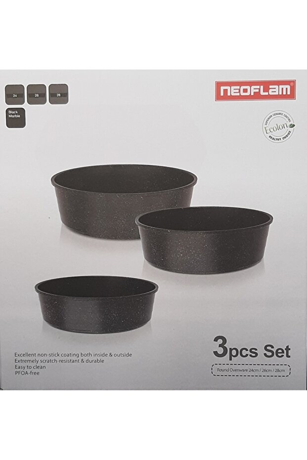 ,Midas,Round Ovenware Set of 3pcs,non stick cast Aluminum,(Round 24,26,28 CM),Black Marble