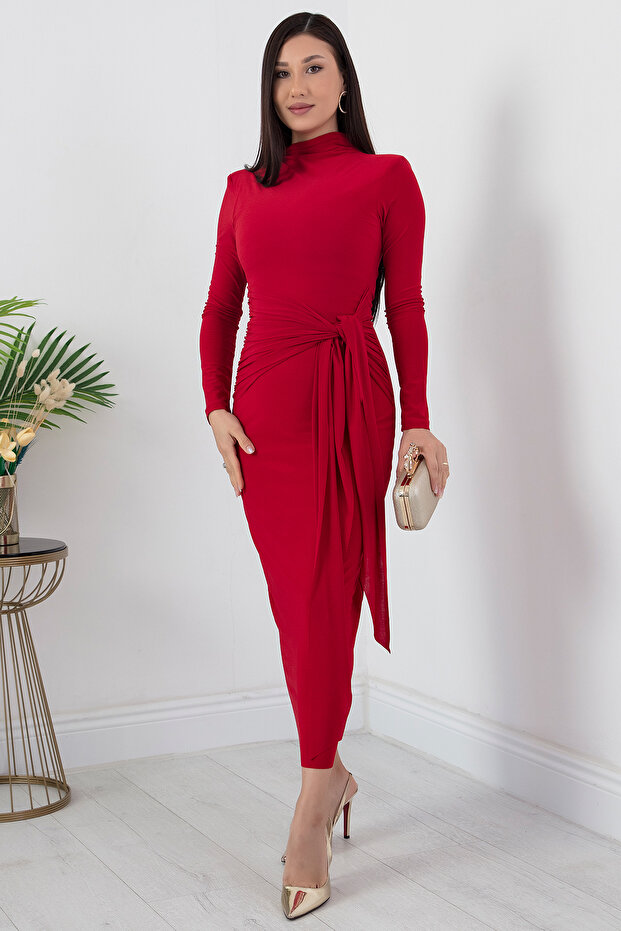 Dik Yaka Önden Bağlamalı Elbise NY4453 - 1