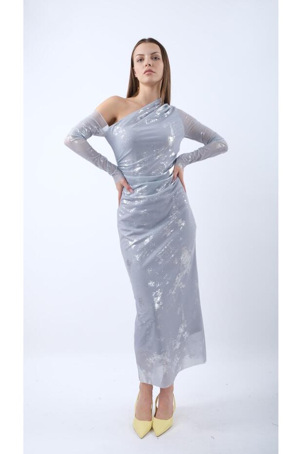 Varak Detaylı Midi Elbise - 3