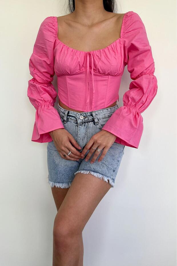 İspanyol Kol Bluz Pembe - 3
