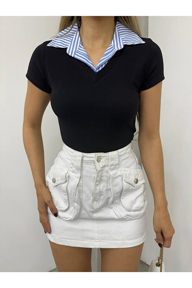 بلوزة بياقة عثمانية - أسود - 2