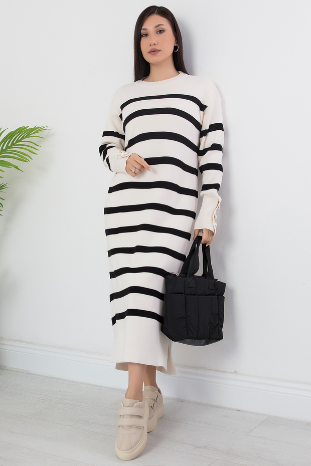 Çizgili Uzun Kol Triko Elbise MOD1028 - 3