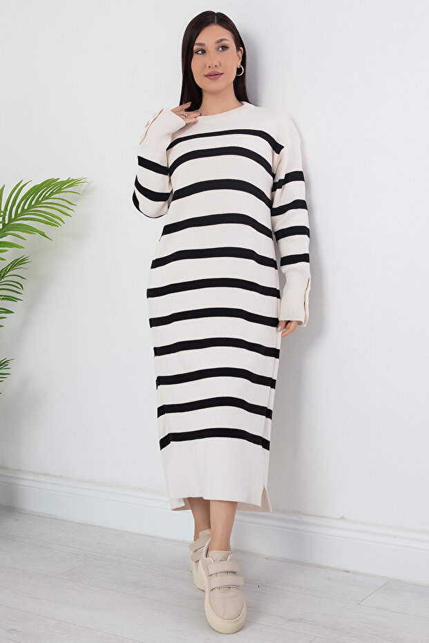 Çizgili Uzun Kol Triko Elbise MOD1028 - 6